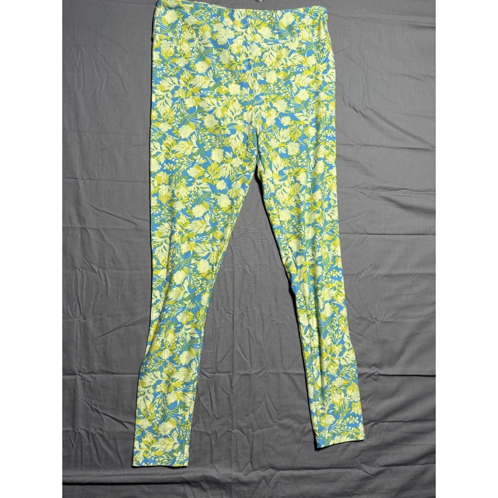 LuLaRoe Women's Floral Leggings Blue Green‎ Stretch Soft Casual One Size